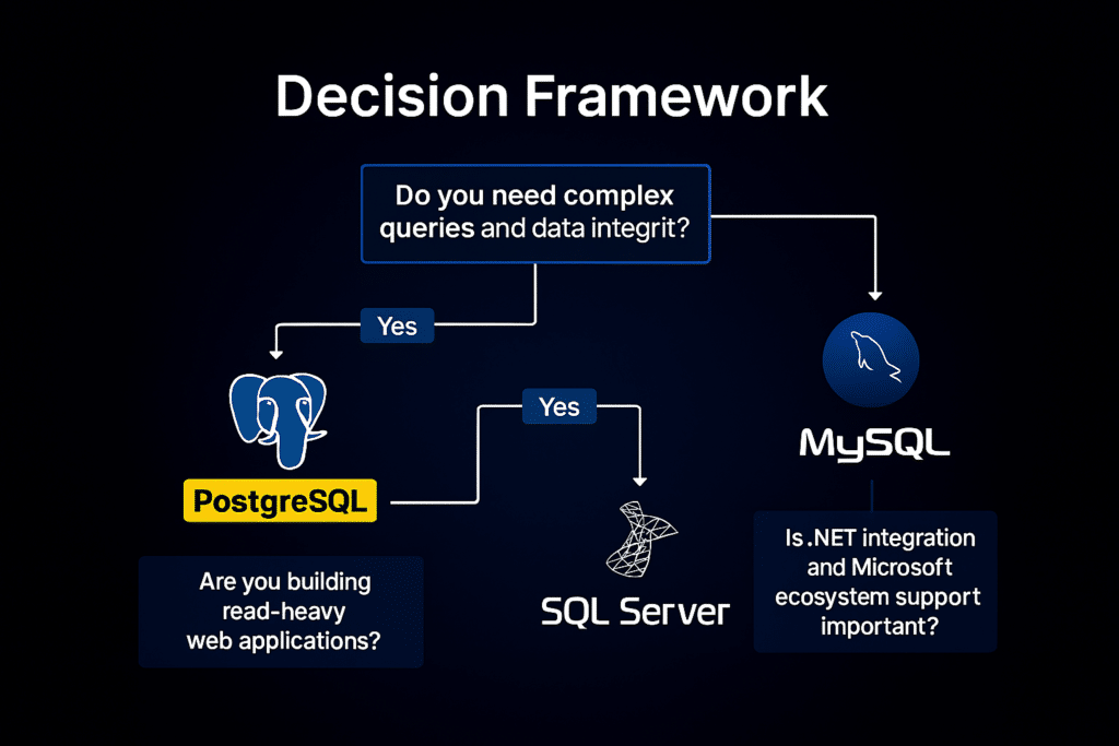 decision framework for postgresql vs mysql vs sql server